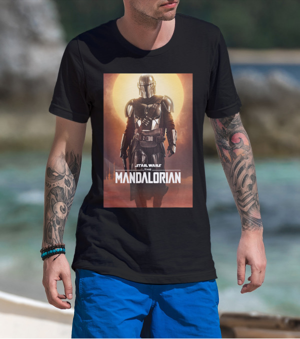 Star Wars The Mandalorian Character Silhouette Against Sunset T-Shirt