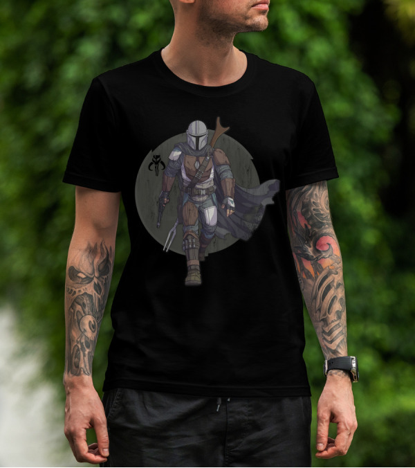 Star Wars The Mandalorian Hero Pose Beskar Armor Beskar Helmet Warrior T-Shirt