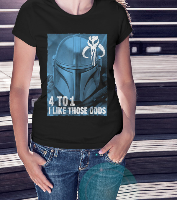 4 To 1 I Like Those Odds Star Wars The Mandalorian Helmet And Mythosaur T-Shirt