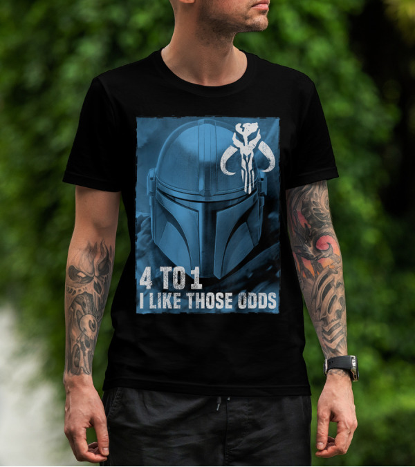 4 To 1 I Like Those Odds Star Wars The Mandalorian Helmet And Mythosaur T-Shirt