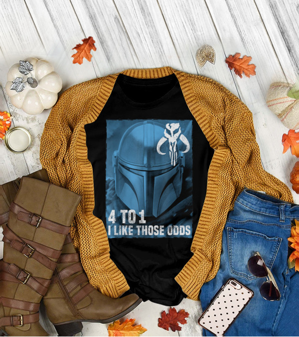 4 To 1 I Like Those Odds Star Wars The Mandalorian Helmet And Mythosaur T-Shirt