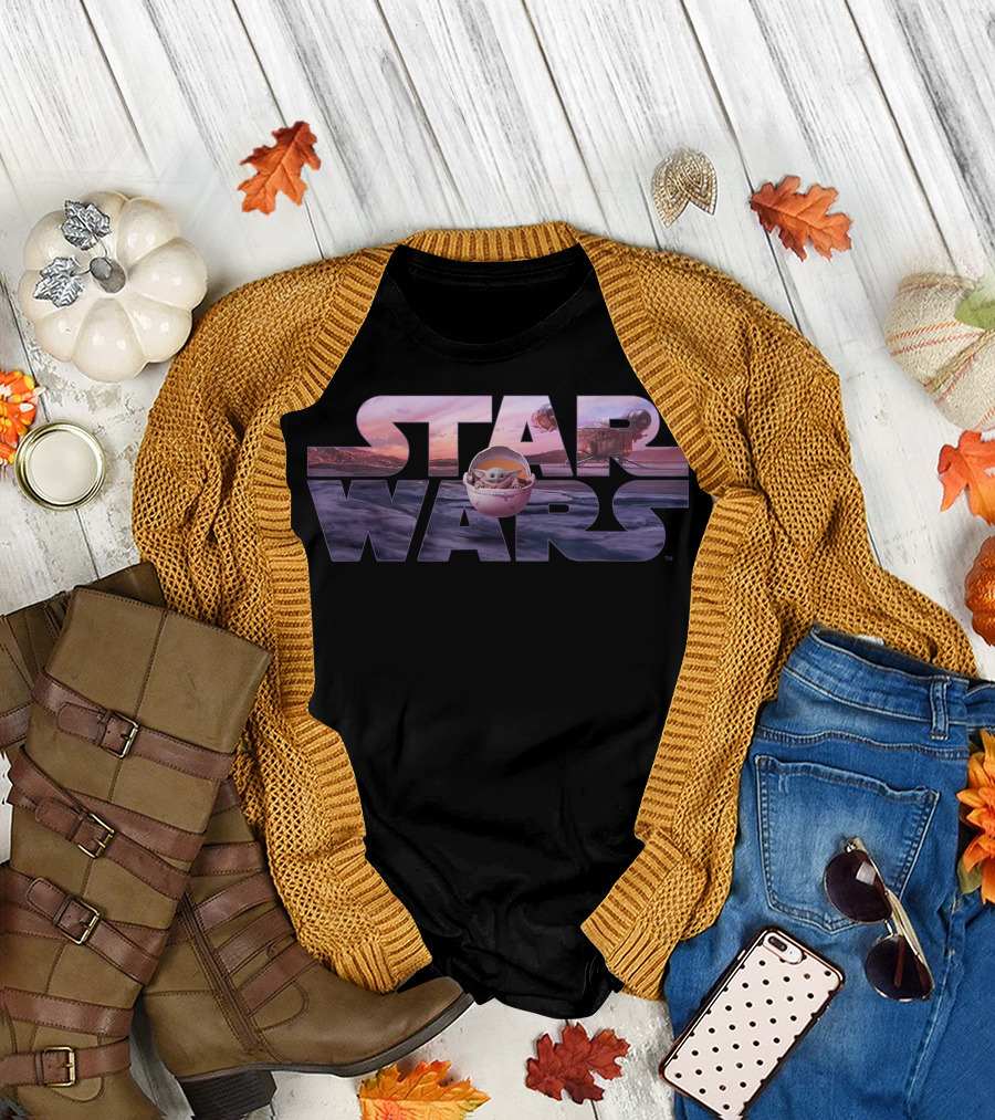 Star Wars Mandalorian Razor Crest Floating Pod Logo with Grogu T-Shirt