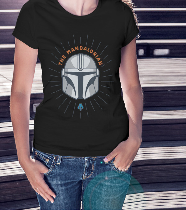 Star Wars The Mandalorian Simple Cartoon Helmet Sunburst T-Shirt