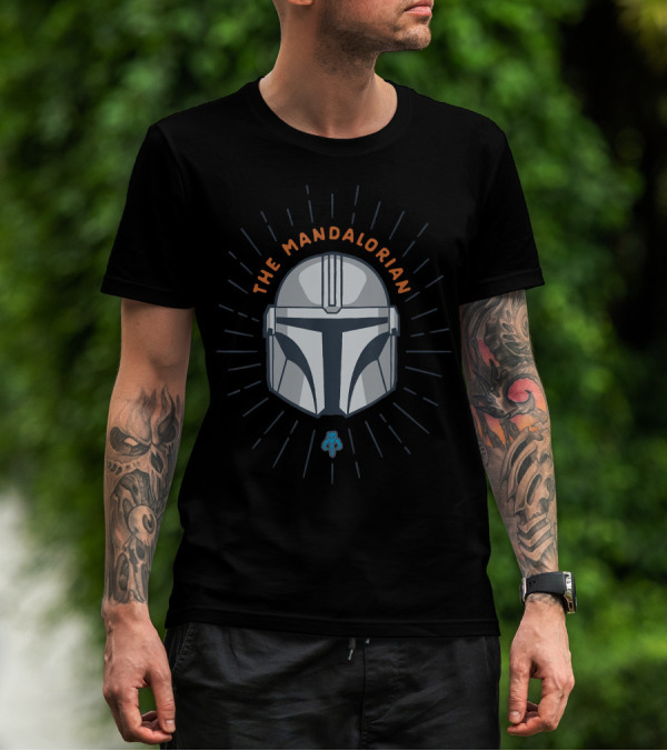 Star Wars The Mandalorian Simple Cartoon Helmet Sunburst T-Shirt