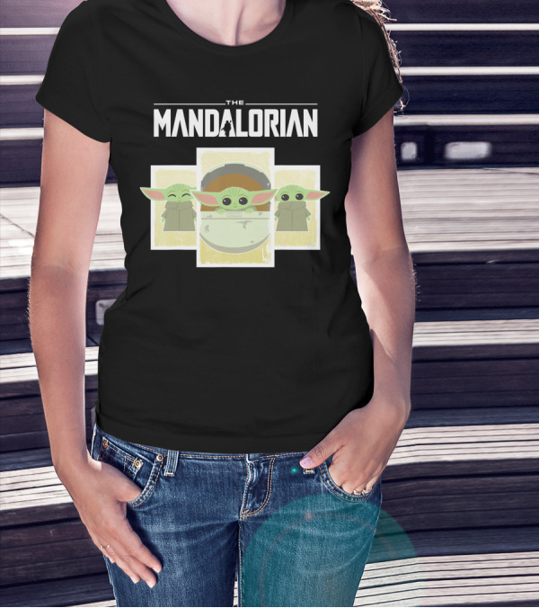Star Wars The Mandalorian The Child Grogu Cartoon Panels Trio T-Shirt