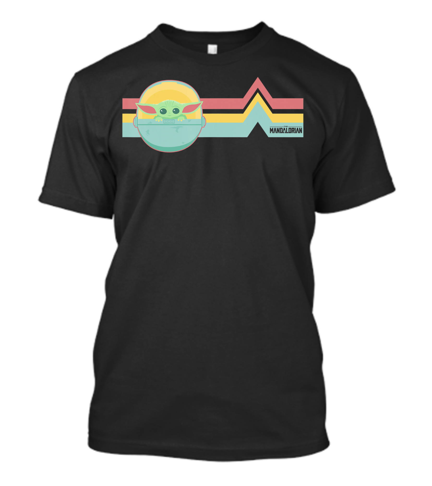 Star Wars The Mandalorian The Child Rainbow Stripe Design With Mandalorian Text T-Shirt