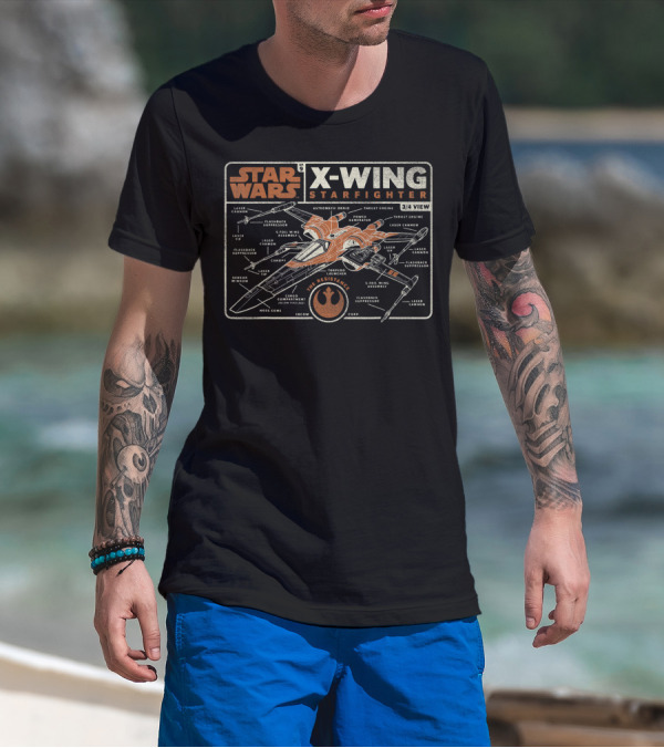 Star Wars X-Wing Starfighter Schematic The Resistance 3/4 View T-Shirt