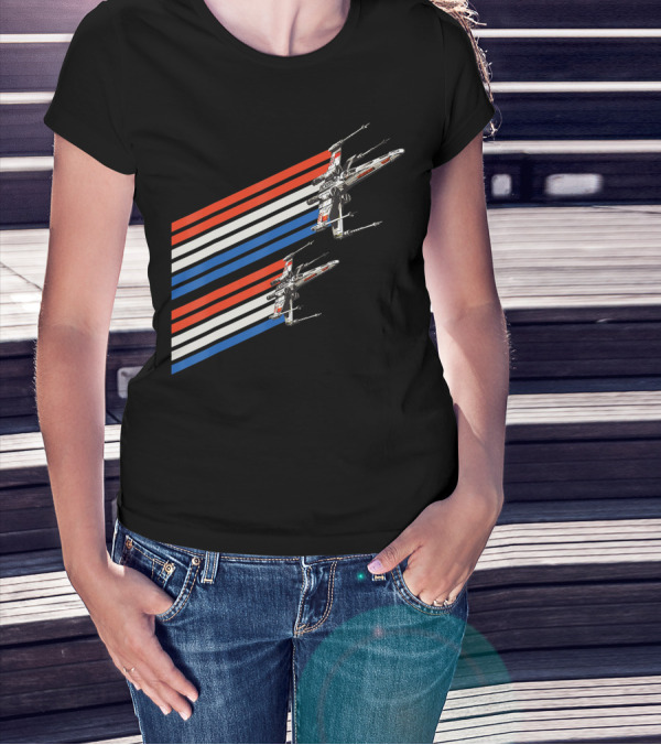 Star Wars X Wing Starfighters Red White Blue American Flag Stripes T-Shirt