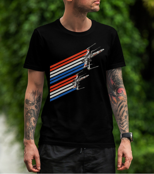 Star Wars X Wing Starfighters Red White Blue American Flag Stripes T-Shirt