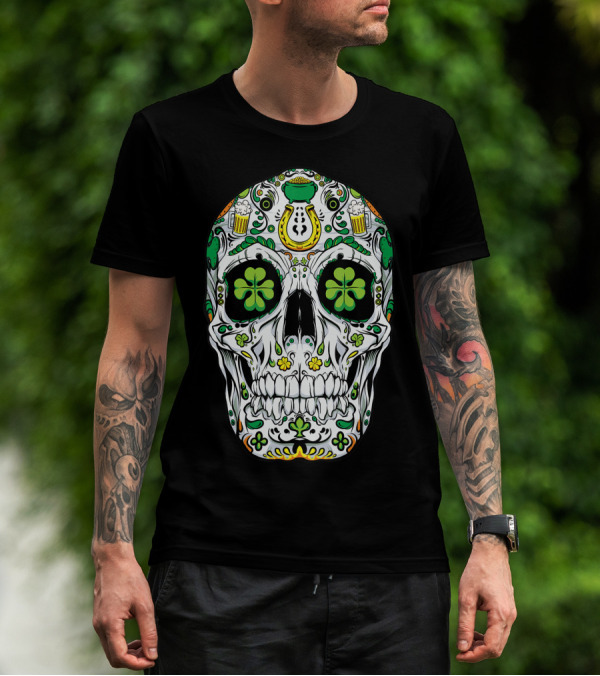 Sugar Skull St Patricks Day Shamrock Day Of The Dead Women T-Shirt