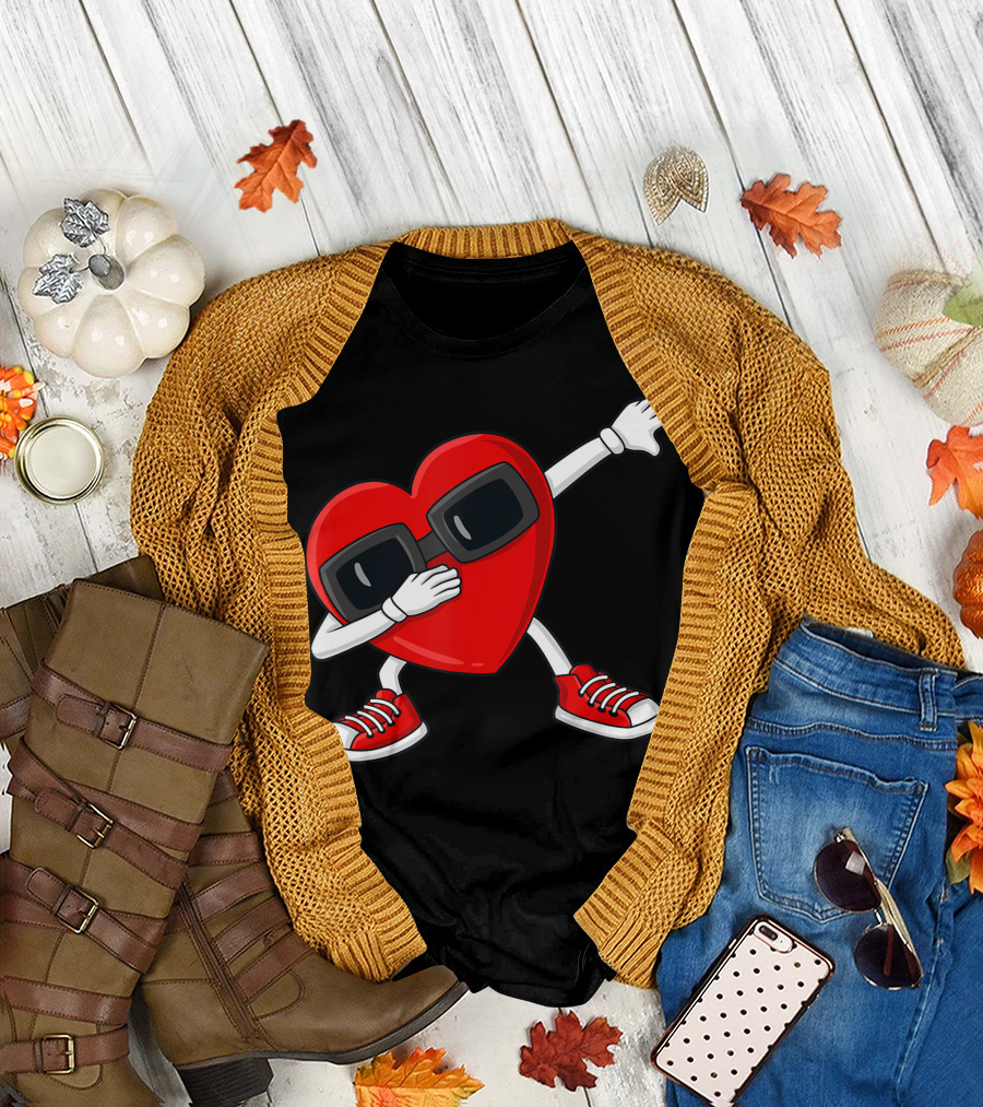 Valentines Day Dabbing Heart Ty Sunglasses Sneakers T-Shirt