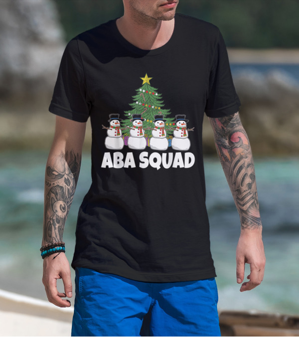 ABA Squad Snowman Christmas Tree Applied Behavior Analyst Therapist T-Shirt