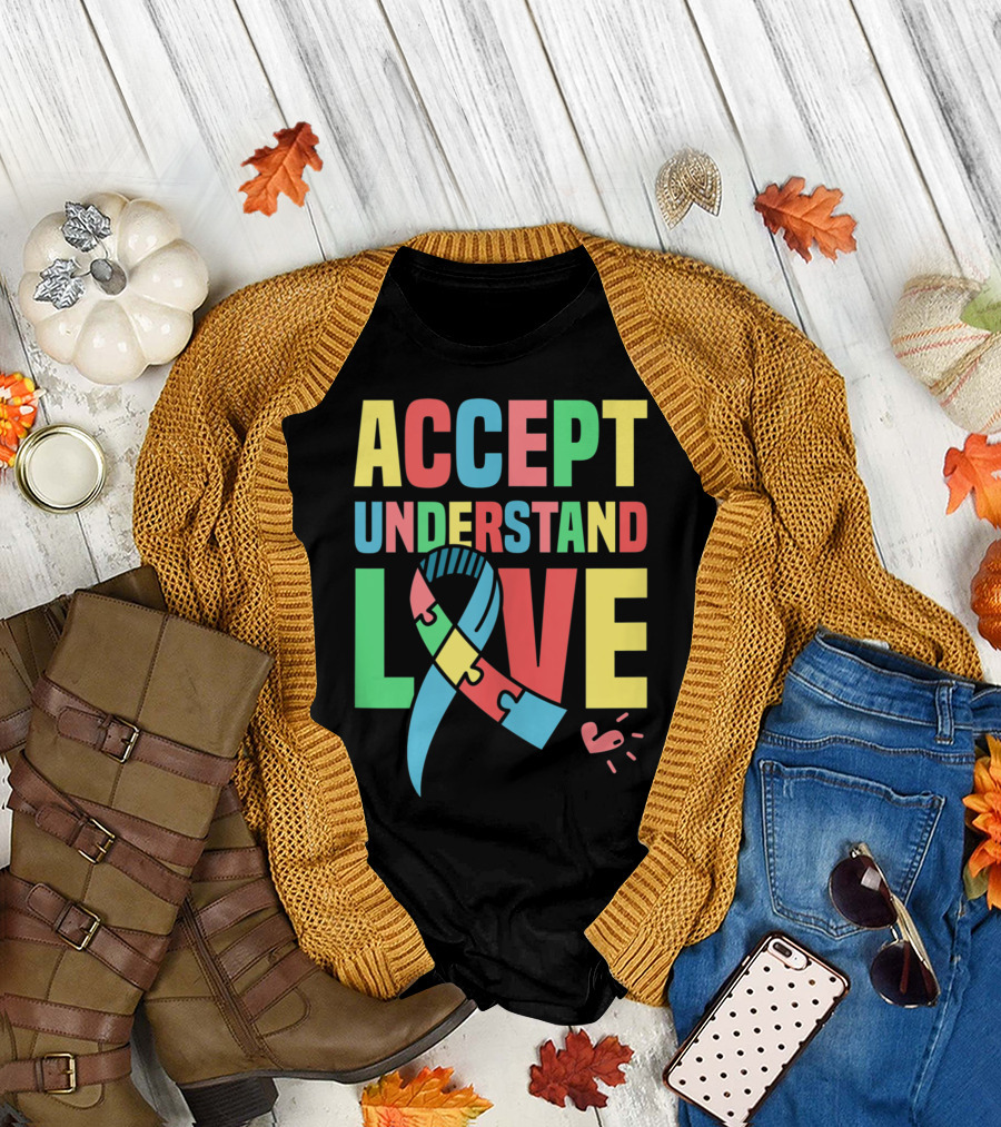 Accept Understand Love Puzzle Ribbon Autism Awareness T-Shirt