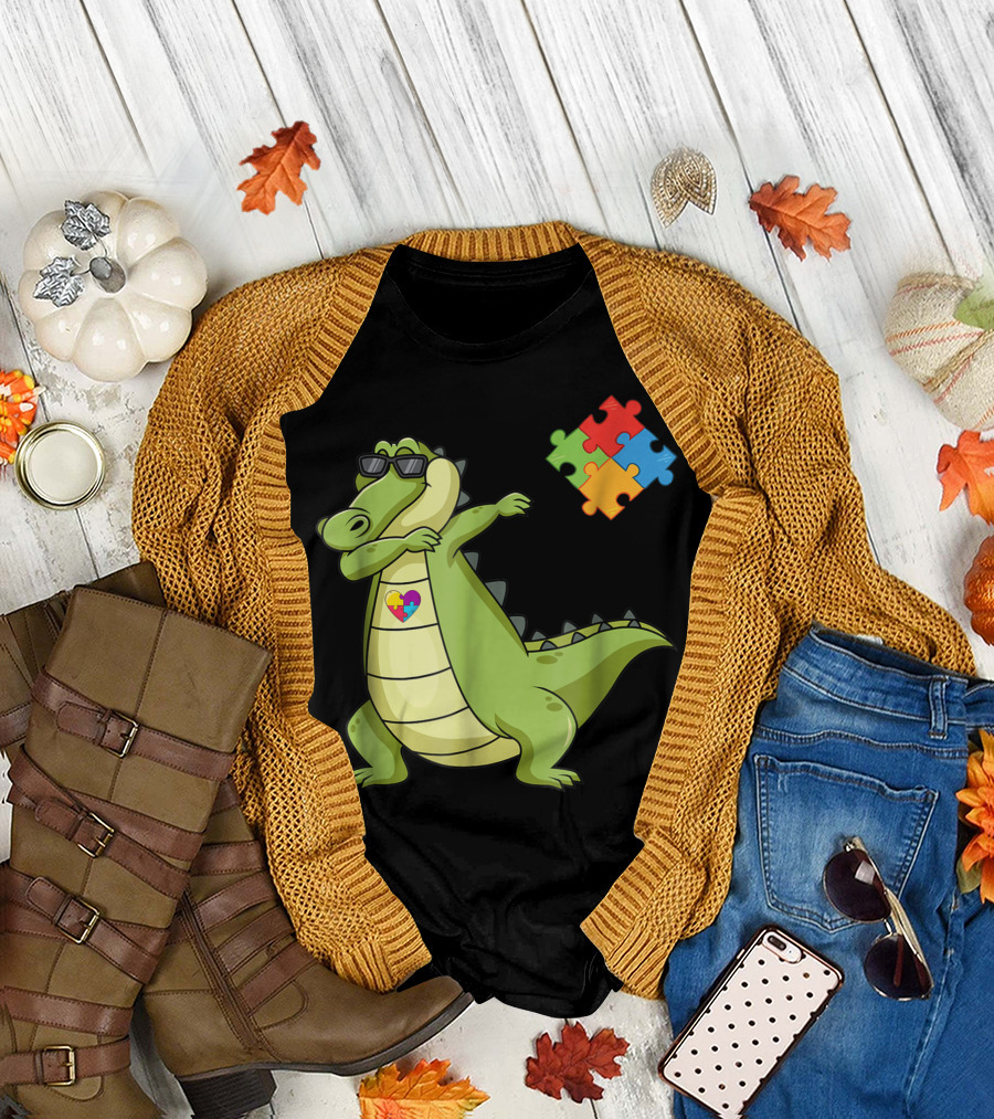 Alligator Dab Puzzle Piece Autism Awareness T-Shirt