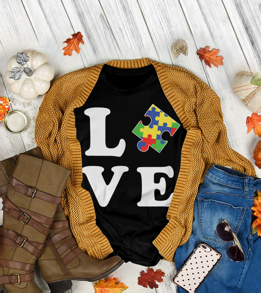 LOVE Autism Awareness Puzzle Pieces T-Shirt