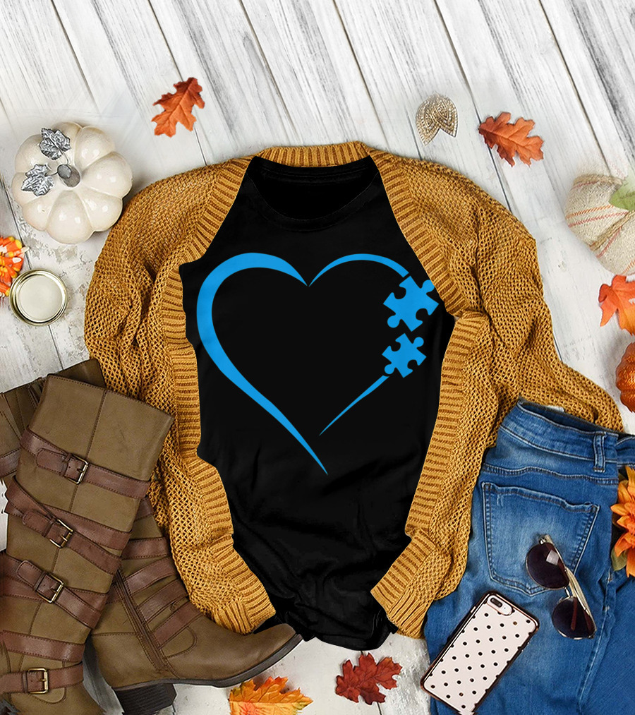 Autism Awareness Autism Mom Love Heart Puzzle T-Shirt