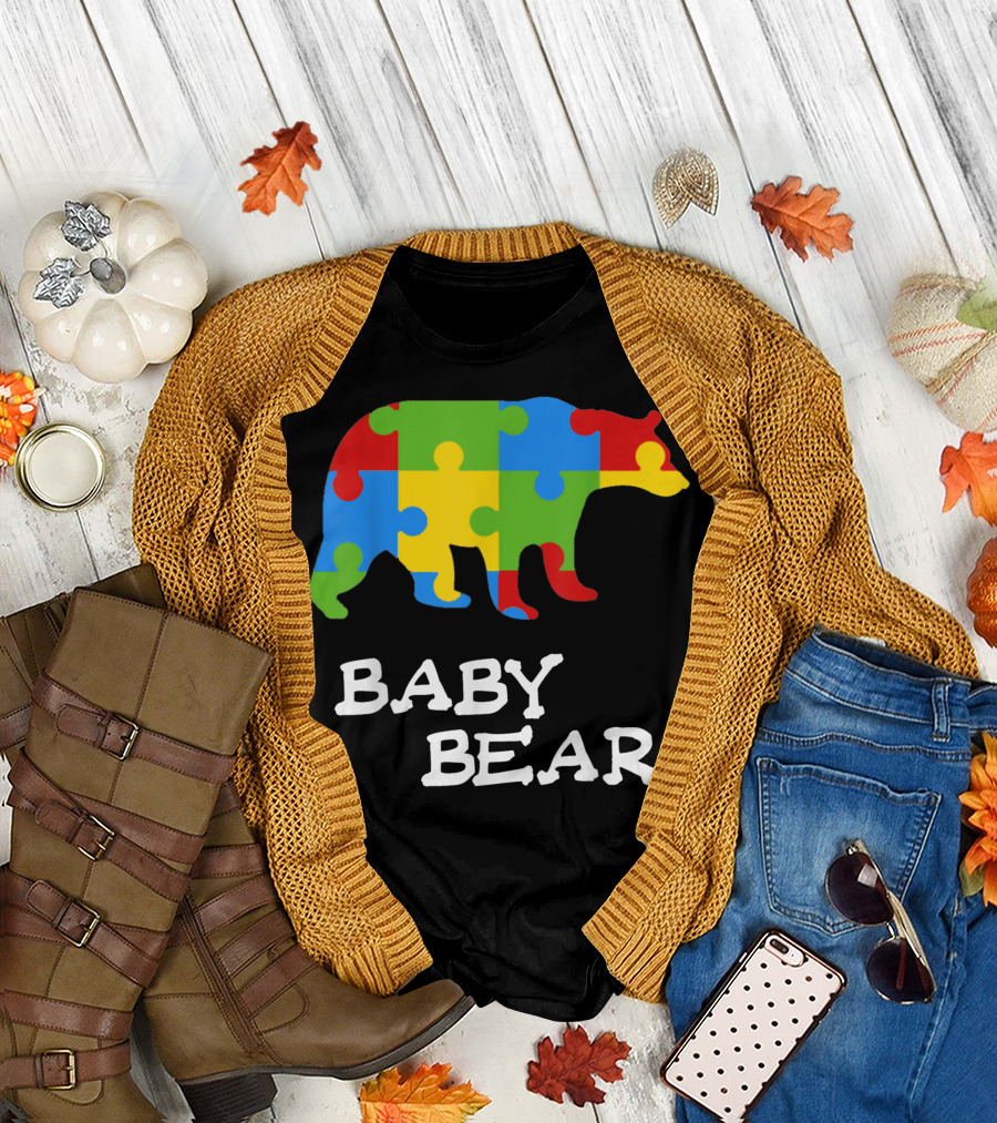 Baby Bear Autism Awareness Puzzle Bear T-Shirt