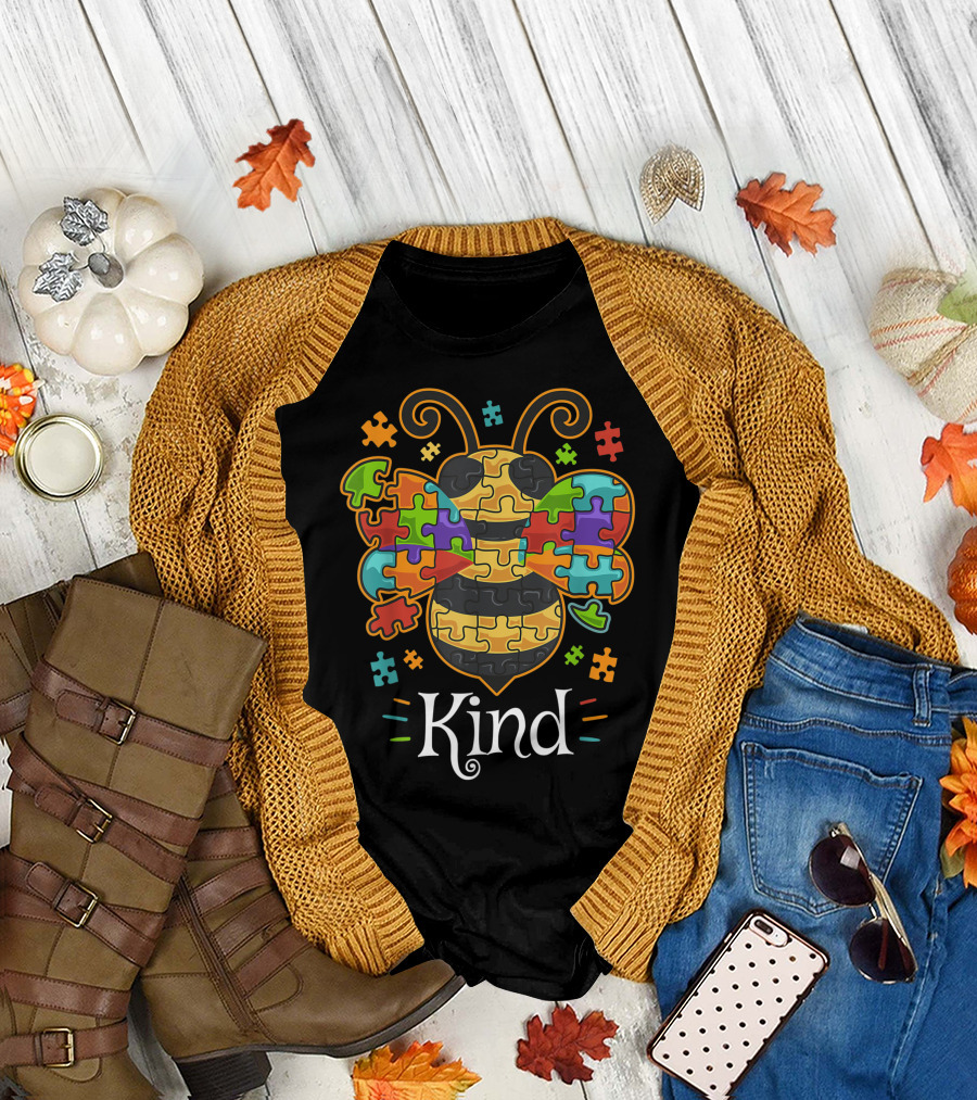 Bumble Bee Puzzle Autism Awareness Be Kind Autistic T-Shirt