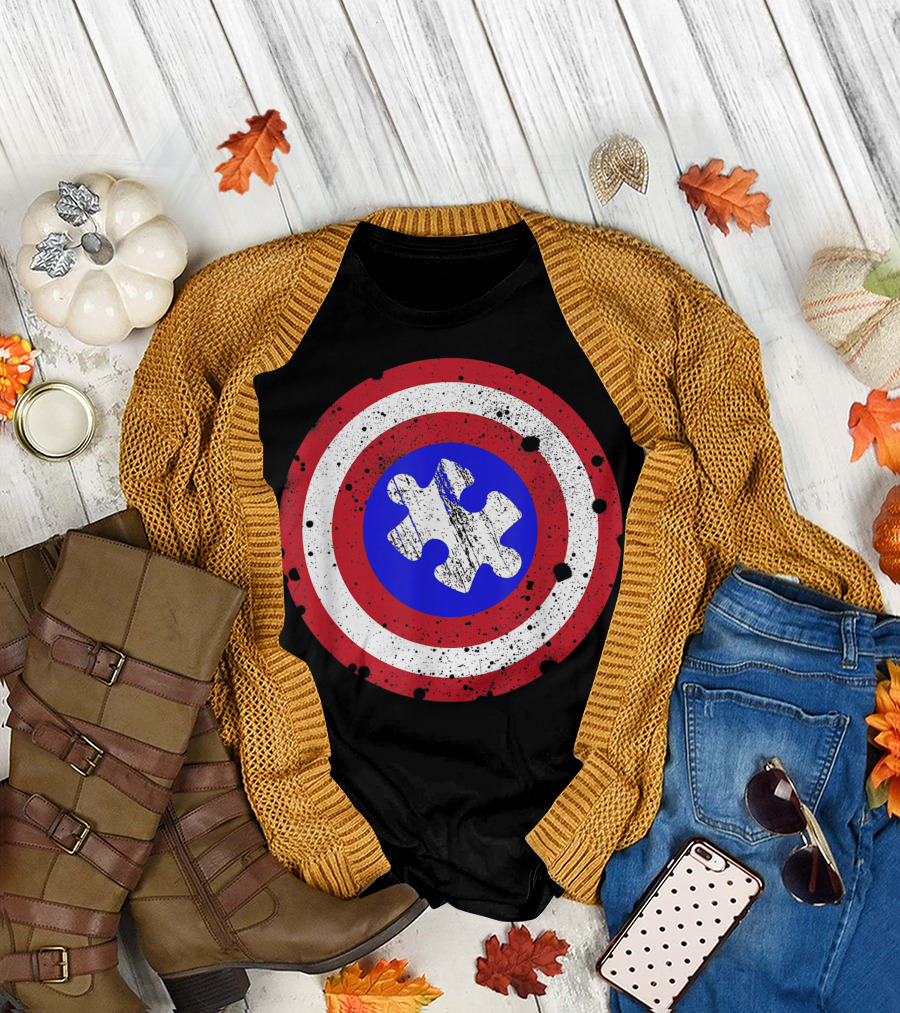 Autism Awareness Captain Autism Superhero Shield Puzzle Piece T-Shirt