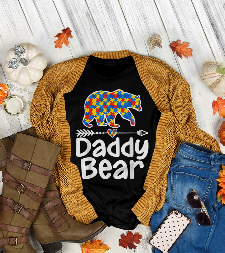 Daddy Bear Autism Awareness Support Autistic Dads T-Shirt