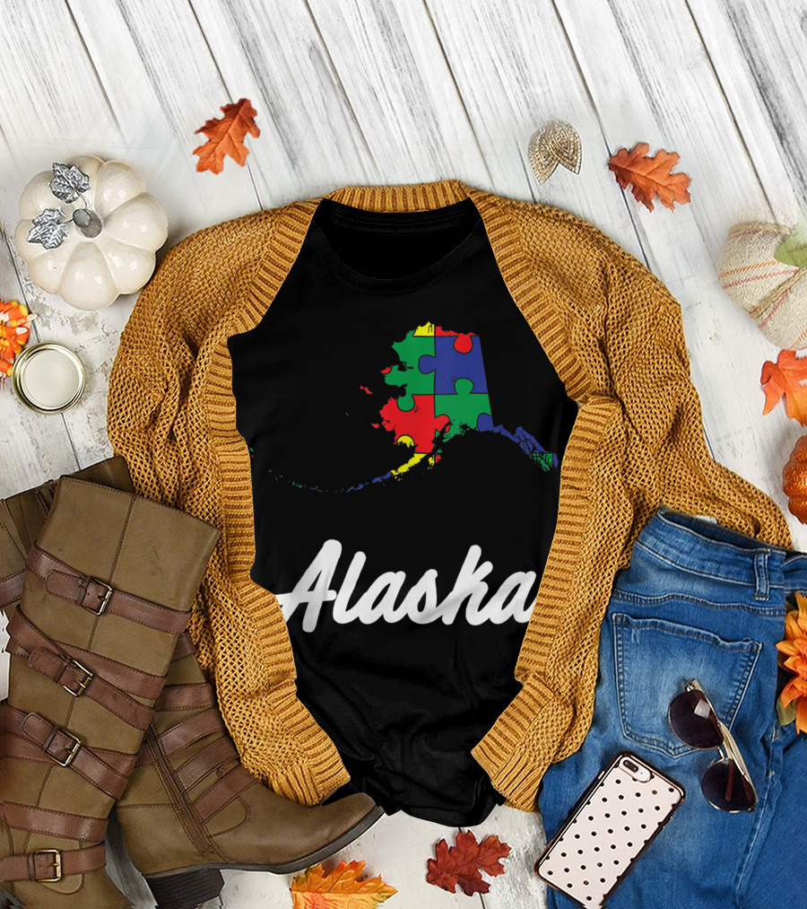 Alaska Autism Awareness Puzzle Map T-Shirt
