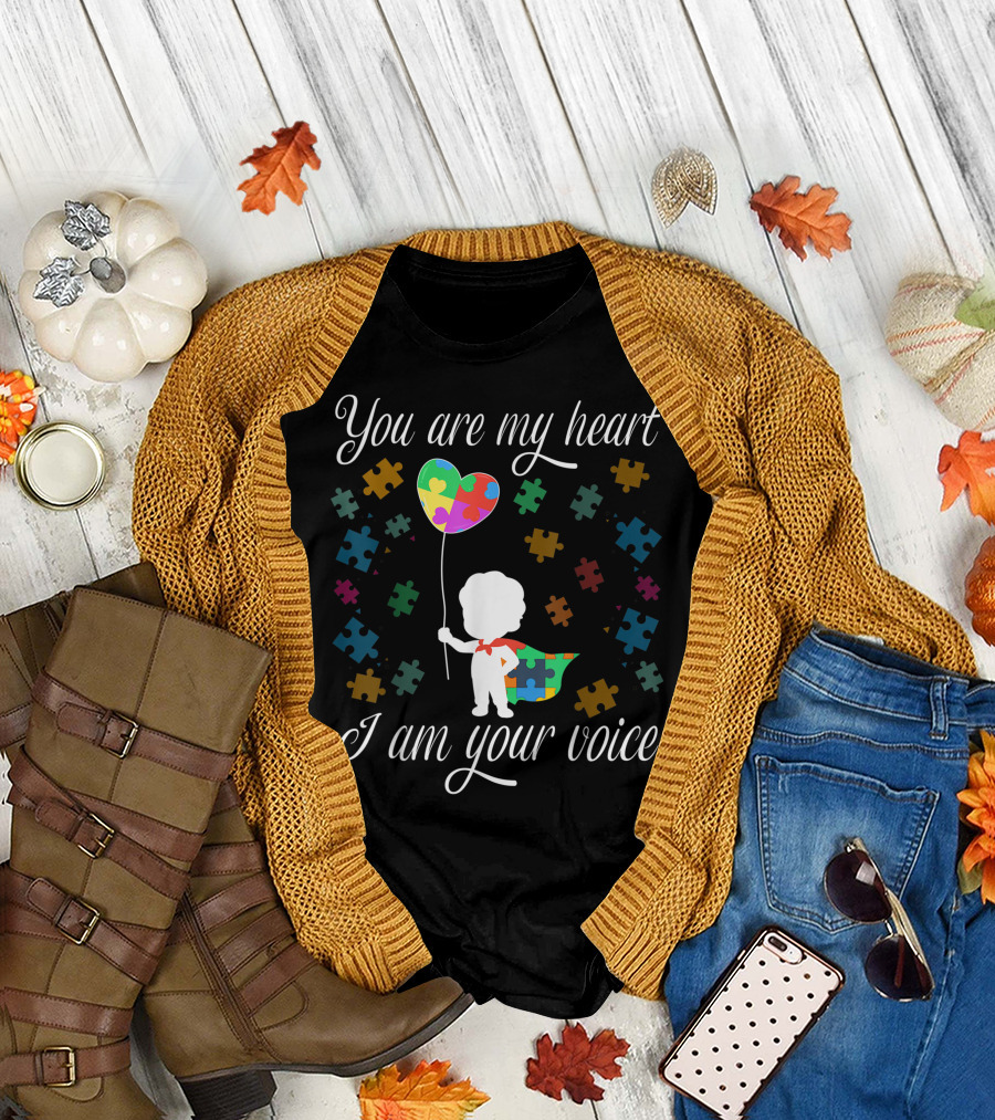 You Are My Heart I Am Your Voice Autism Awareness Puzzle Balloon and Cape T-Shirt