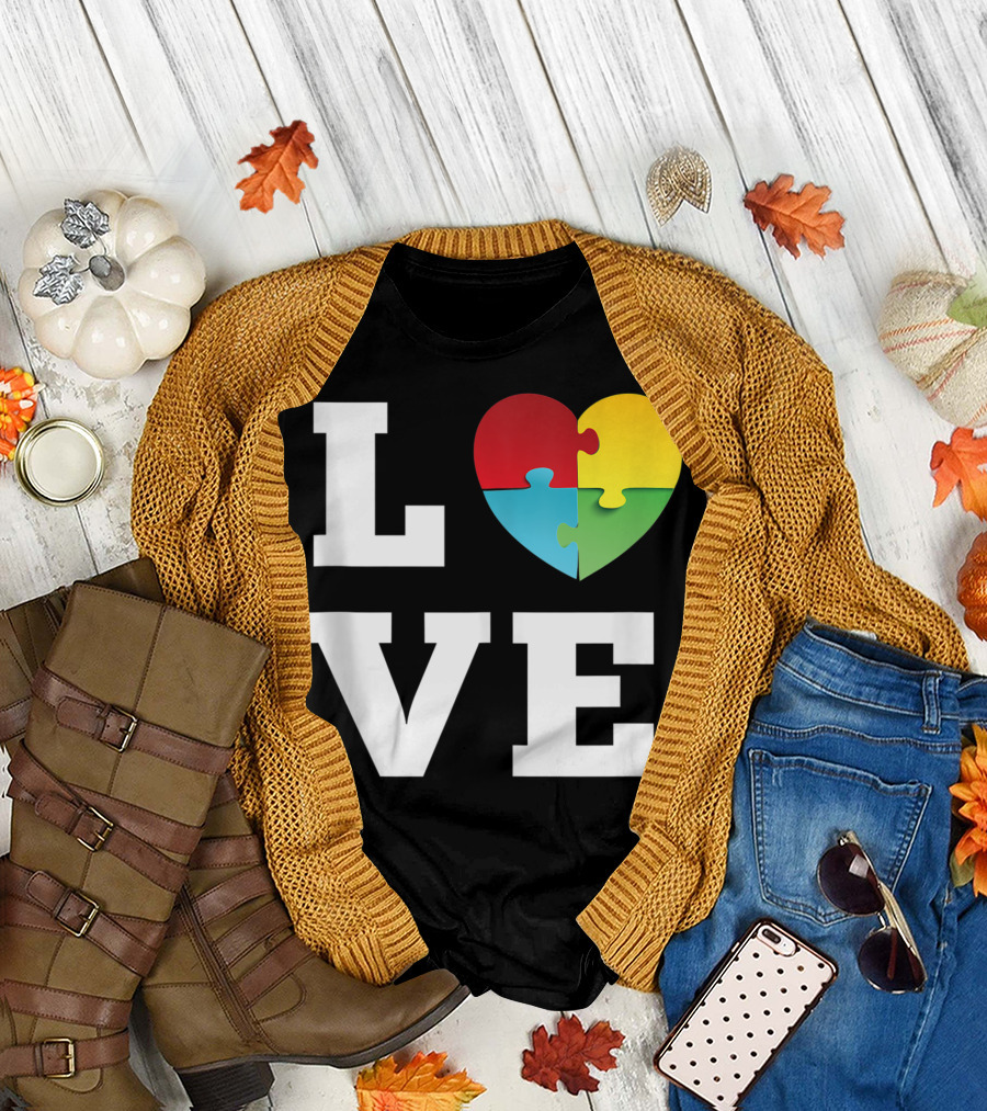 LOVE Autism Awareness Day Puzzle Heart T-Shirt