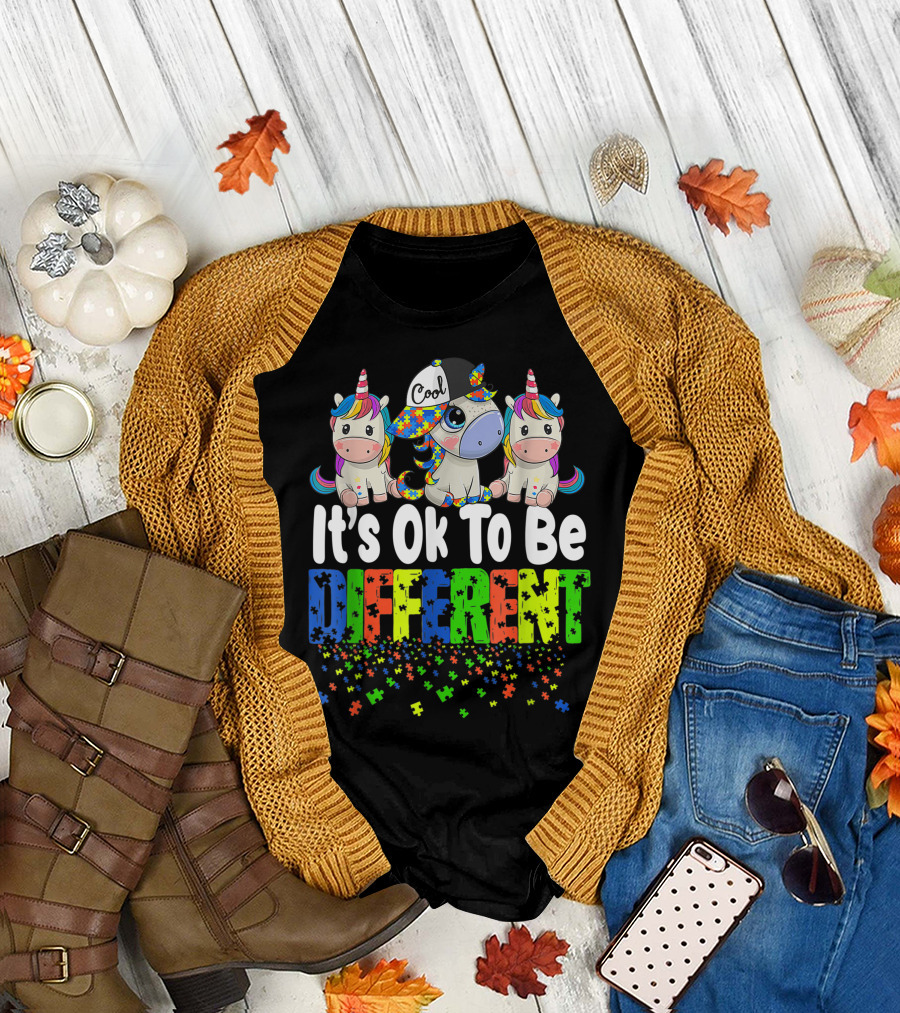 It's Ok To Be Different Autism Awareness Day Unicorns T-Shirt