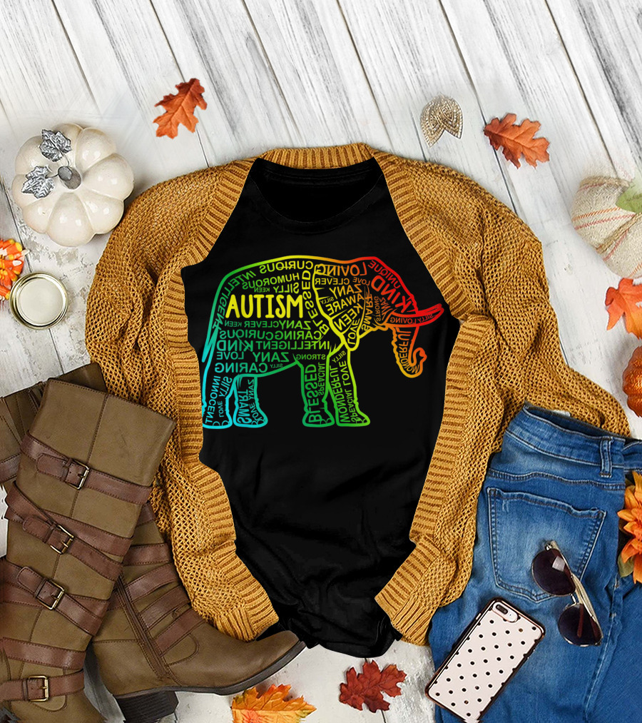 Autism Awareness Colorful Elephant with Inspiring Words T-Shirt
