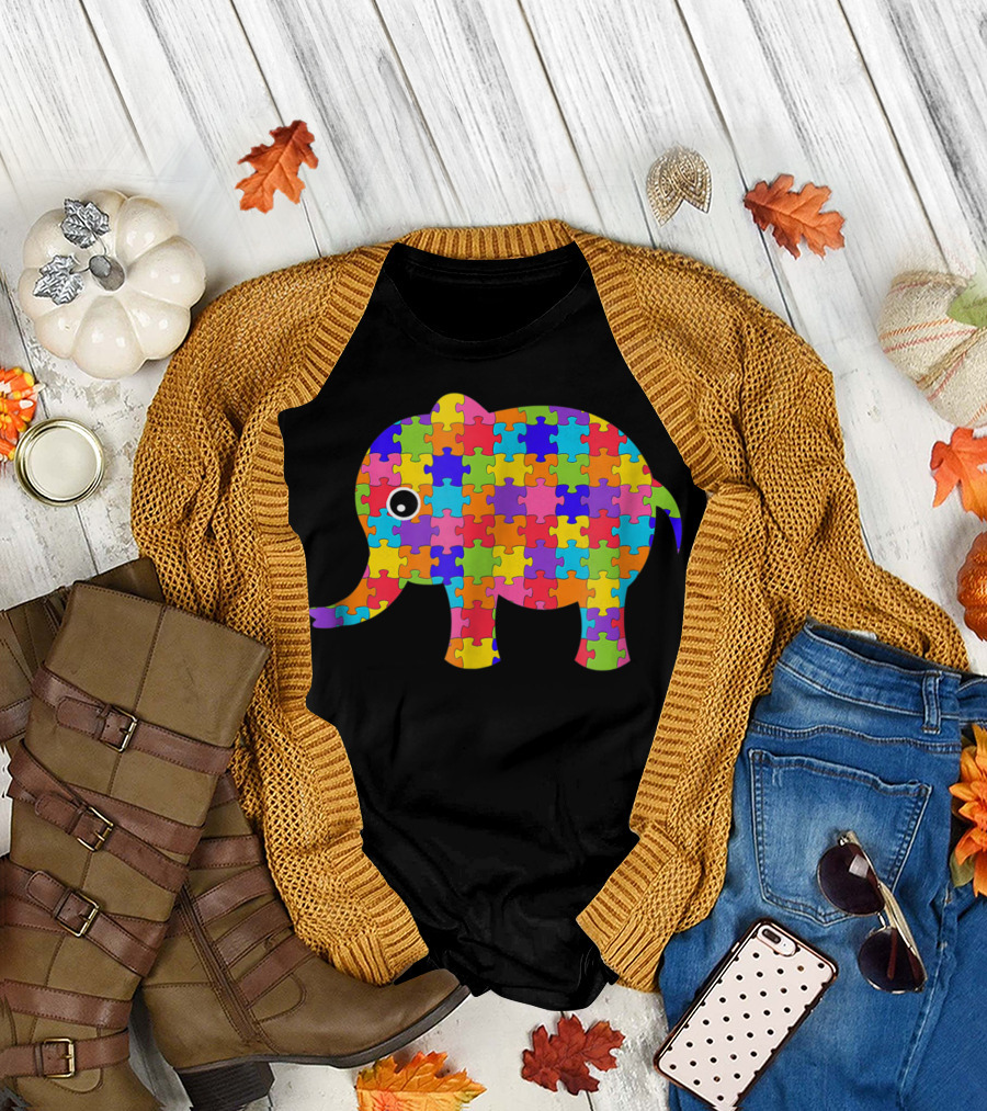 Autism Awareness Puzzle Piece Elephant T-Shirt