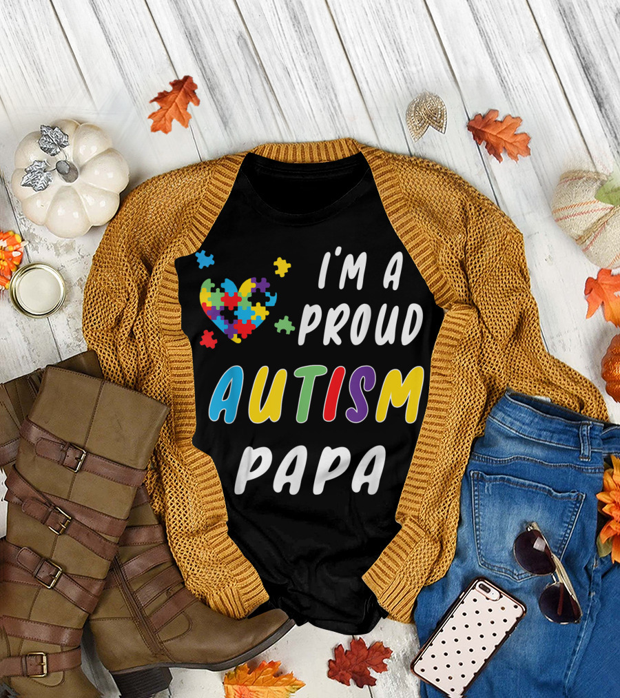 I'm a Proud Autism Papa Puzzle Heart T-Shirt