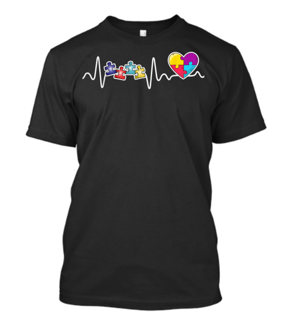 Autism Awareness Heartbeat Puzzle Heart Autism Mom Love T-Shirt
