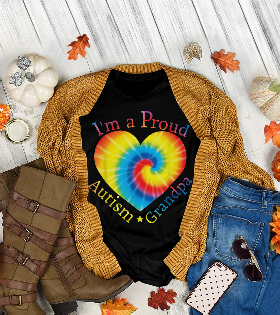 I'm a Proud Autism Grandpa Tie-Dye Heart T-Shirt