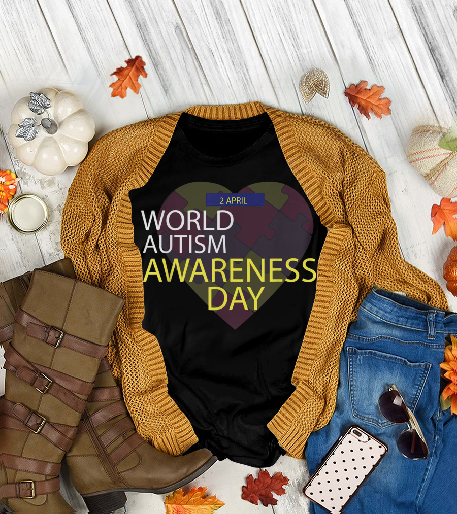 World Autism Awareness Day 2 April Heart Puzzle T-Shirt