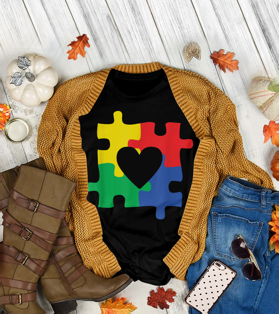 Autism Awareness Puzzle Heart Love Valentine's Day T-Shirt