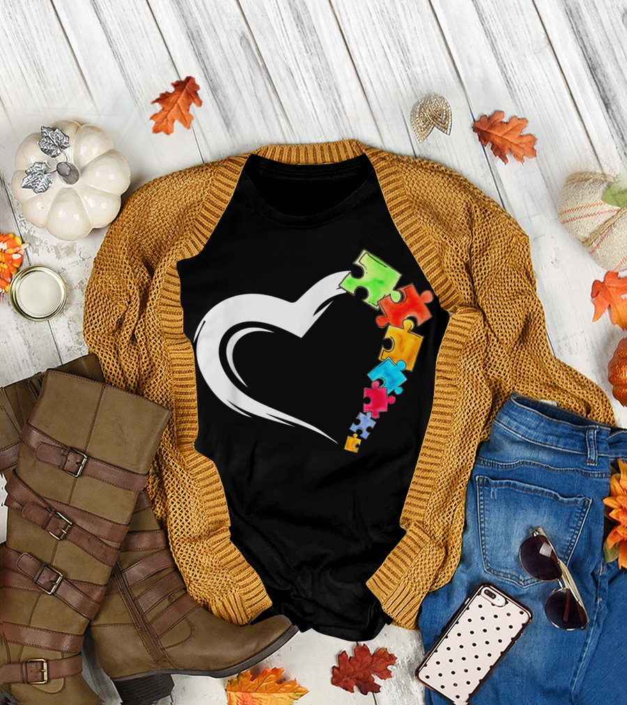 Autism Awareness Love Kind Heart with Colorful Puzzle Pieces T-Shirt