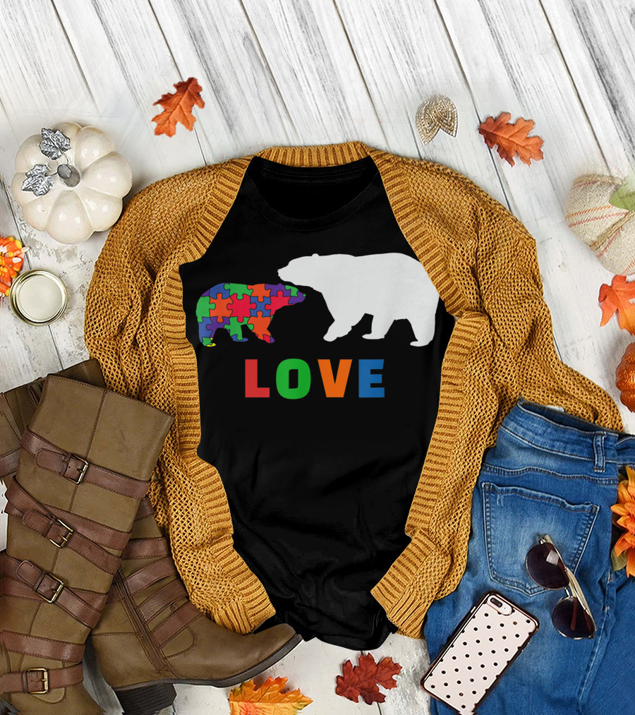Autism Awareness Mama and Baby Bear Puzzle Love T-Shirt
