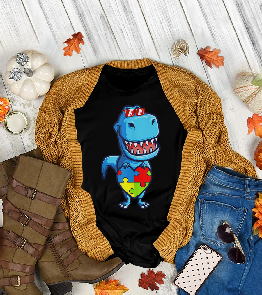 Autism Awareness Dinosaur Puzzle Heart Rex J9 T-Shirt