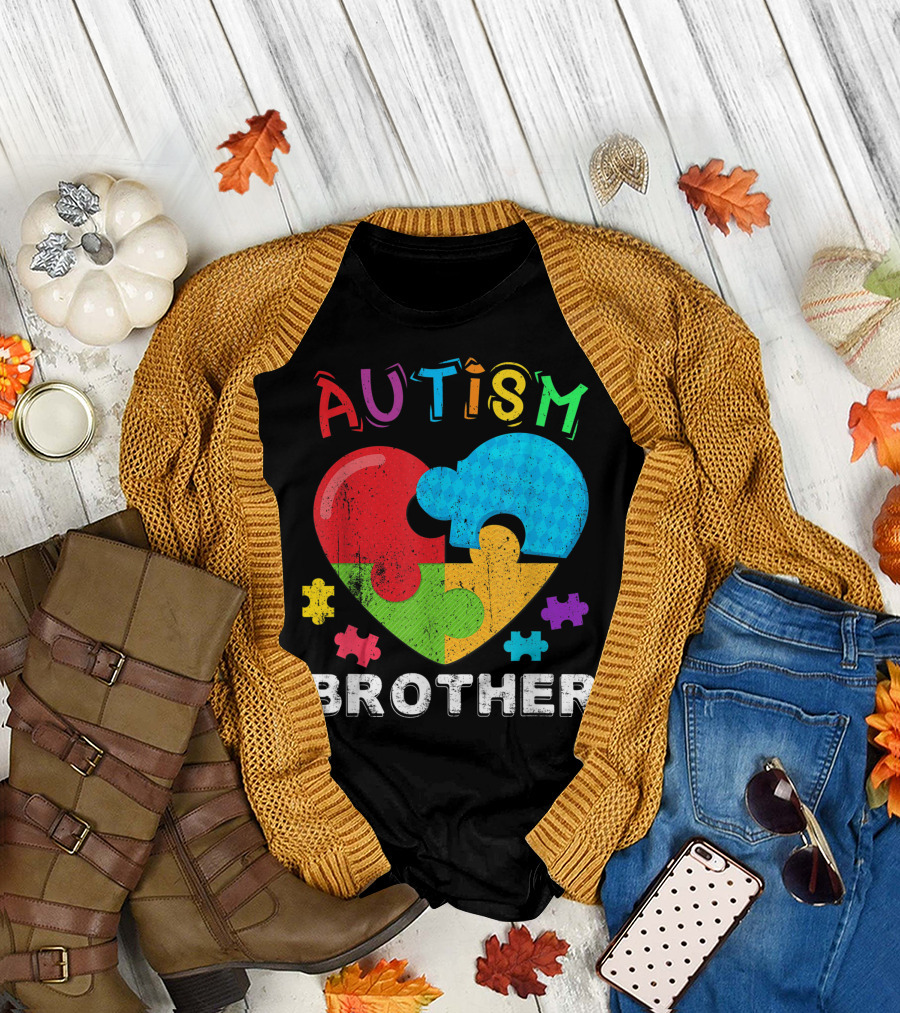Autism Brother Big Puzzle Heart Awareness Month T-Shirt