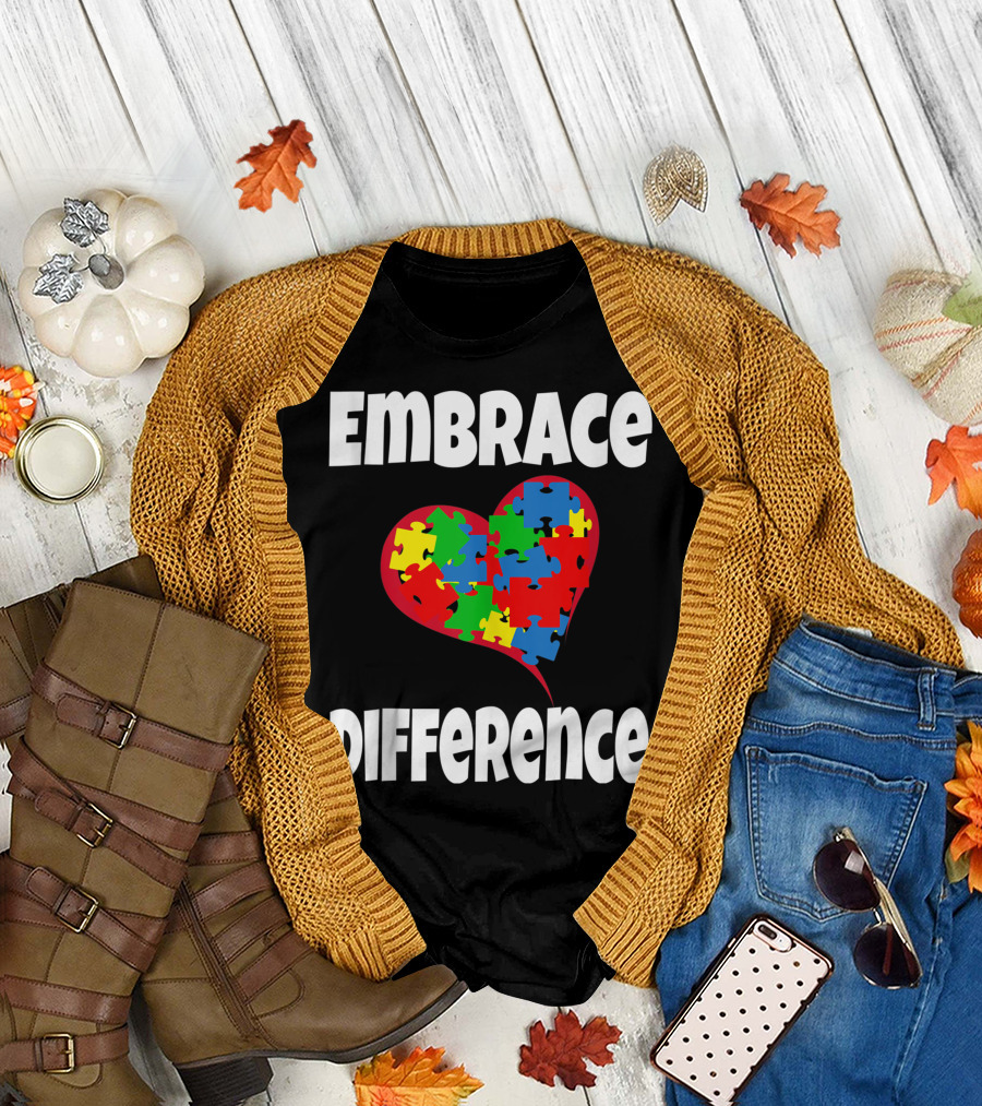 Embrace Difference Autism Awareness Puzzle Heart T-Shirt