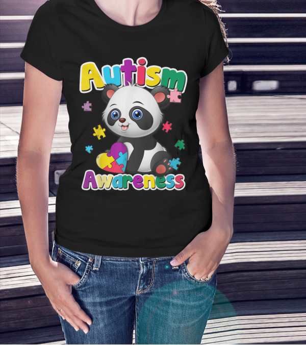 Autism Awareness Colorful Panda With Puzzle Pieces T-Shirt