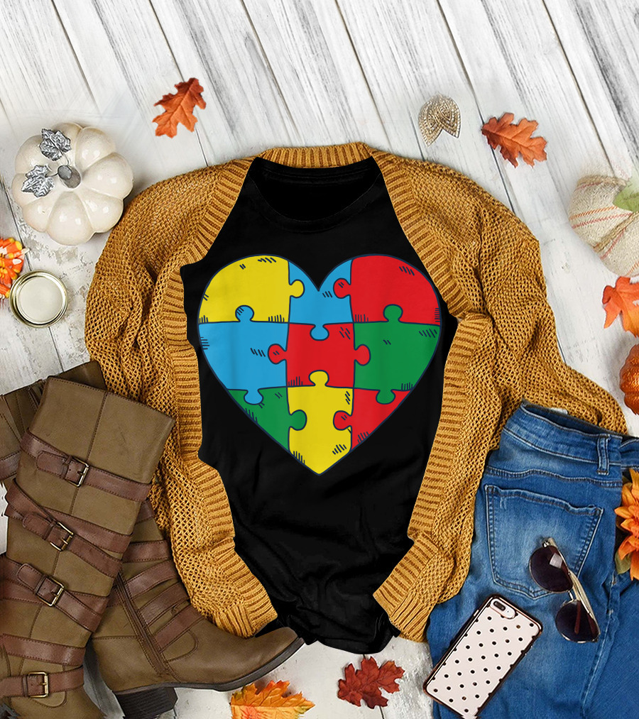 Autism Awareness Multicolored Puzzle Heart Valentine's Day T-Shirt