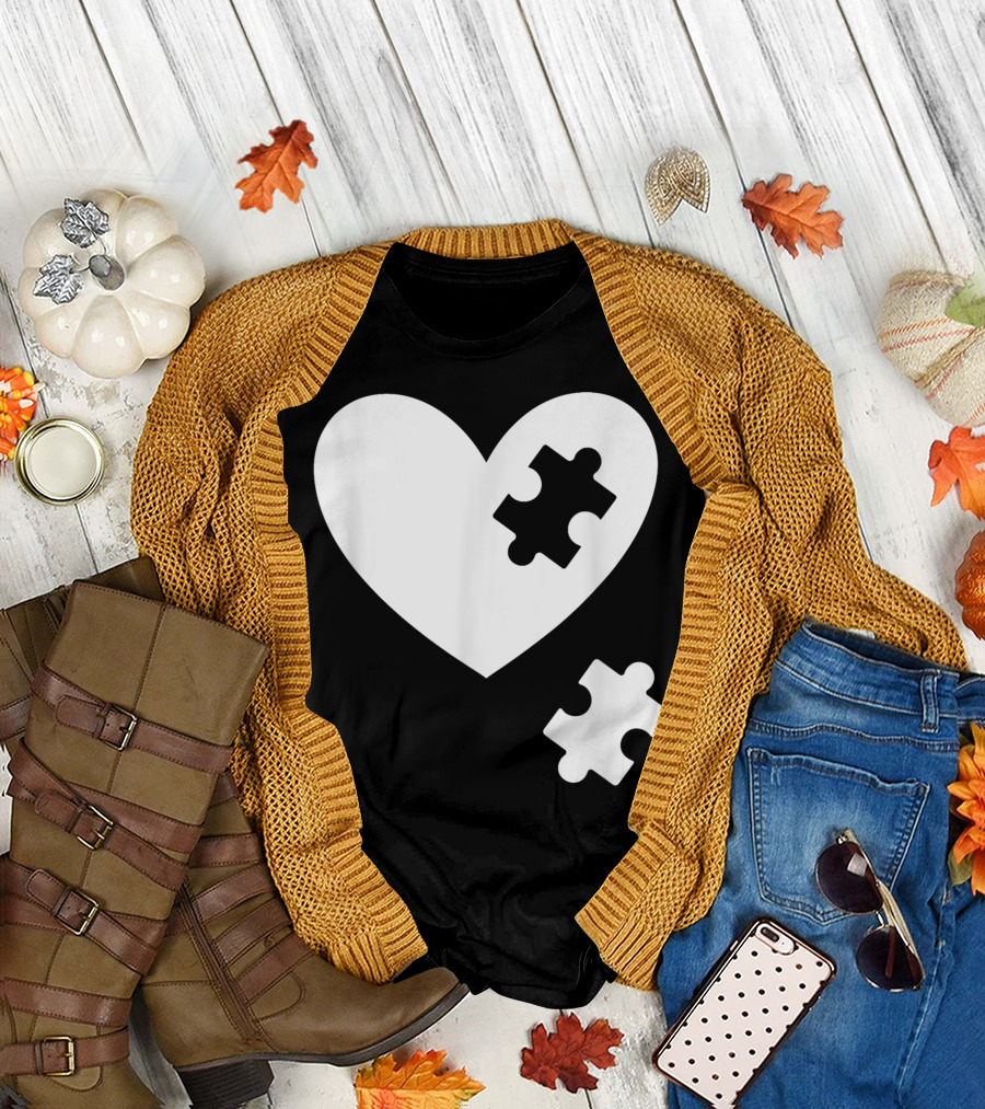 Autism Awareness Heart Puzzle Symbol Without Words Support T-Shirt