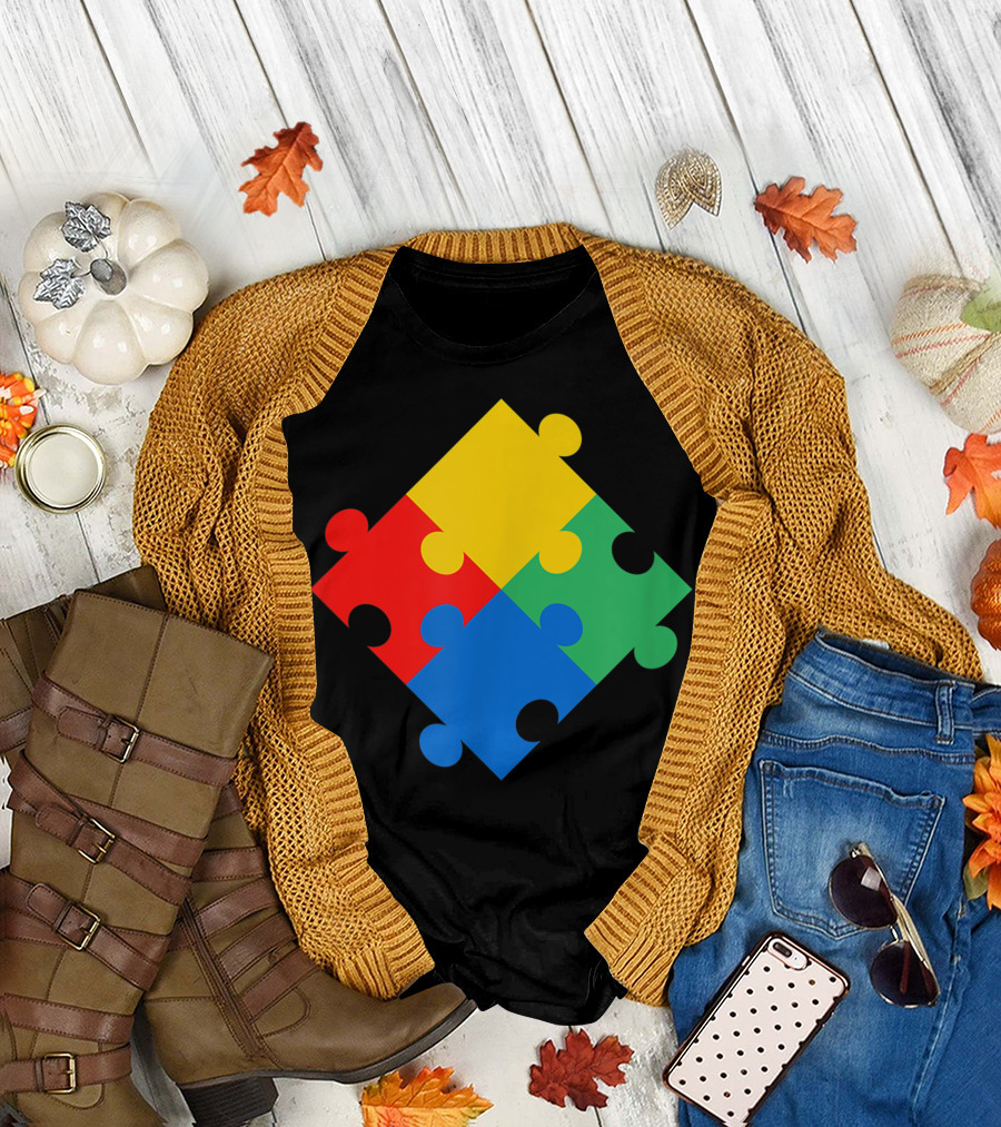 Autism Awareness Puzzle Piece Symbol Therapist Mental Health T-Shirt