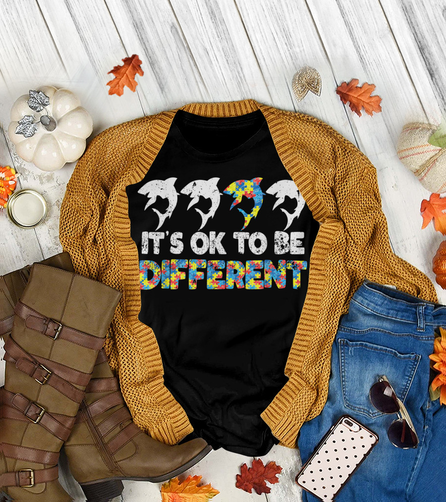 Autism Awareness Shark It's OK to Be Different Puzzle T-Shirt