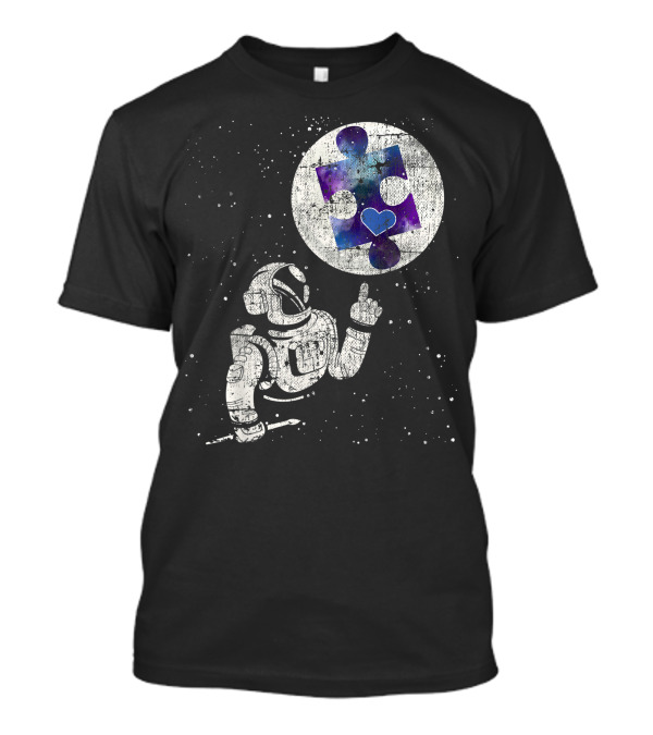 Autism Awareness Astronaut Reaching For Cosmic Puzzle Piece With Heart In Space T-Shirt