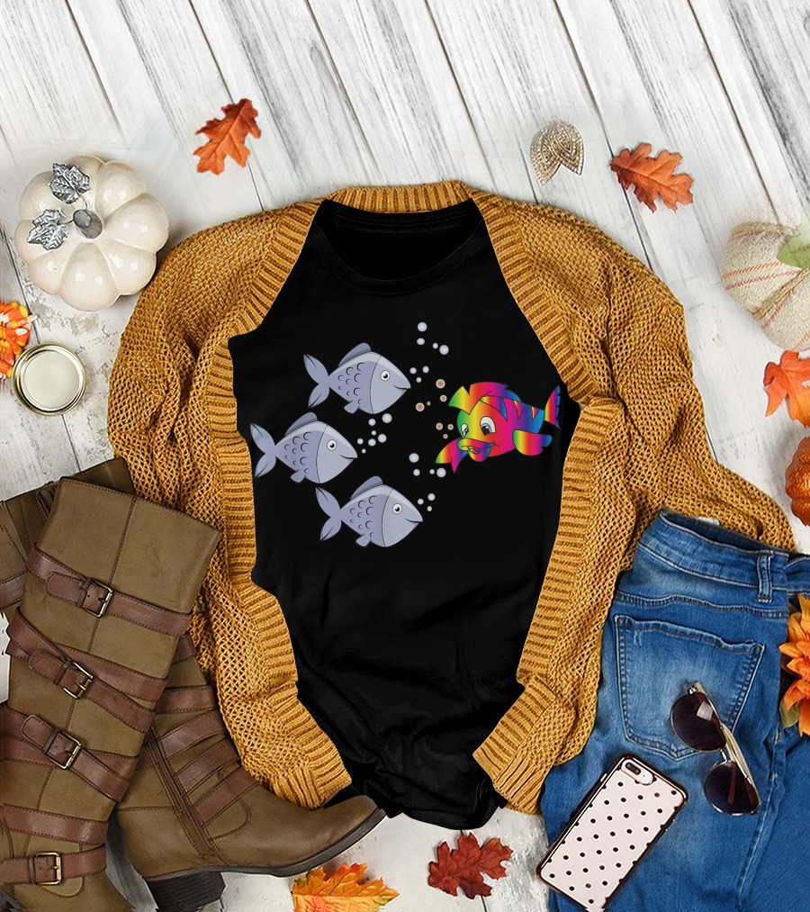 Autism Awareness Colorful Fish Among Gray Fish T-Shirt