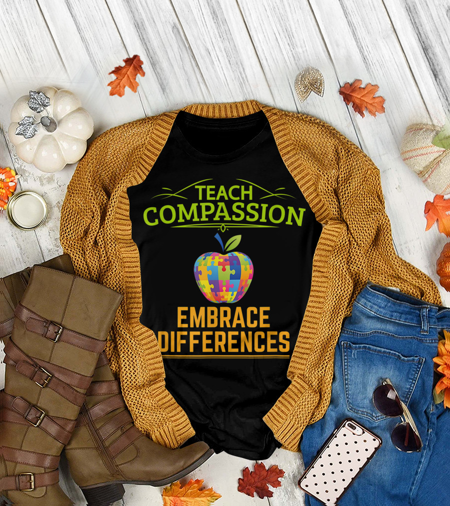 Teach Compassion Embrace Differences Autism Awareness Puzzle Apple T-Shirt
