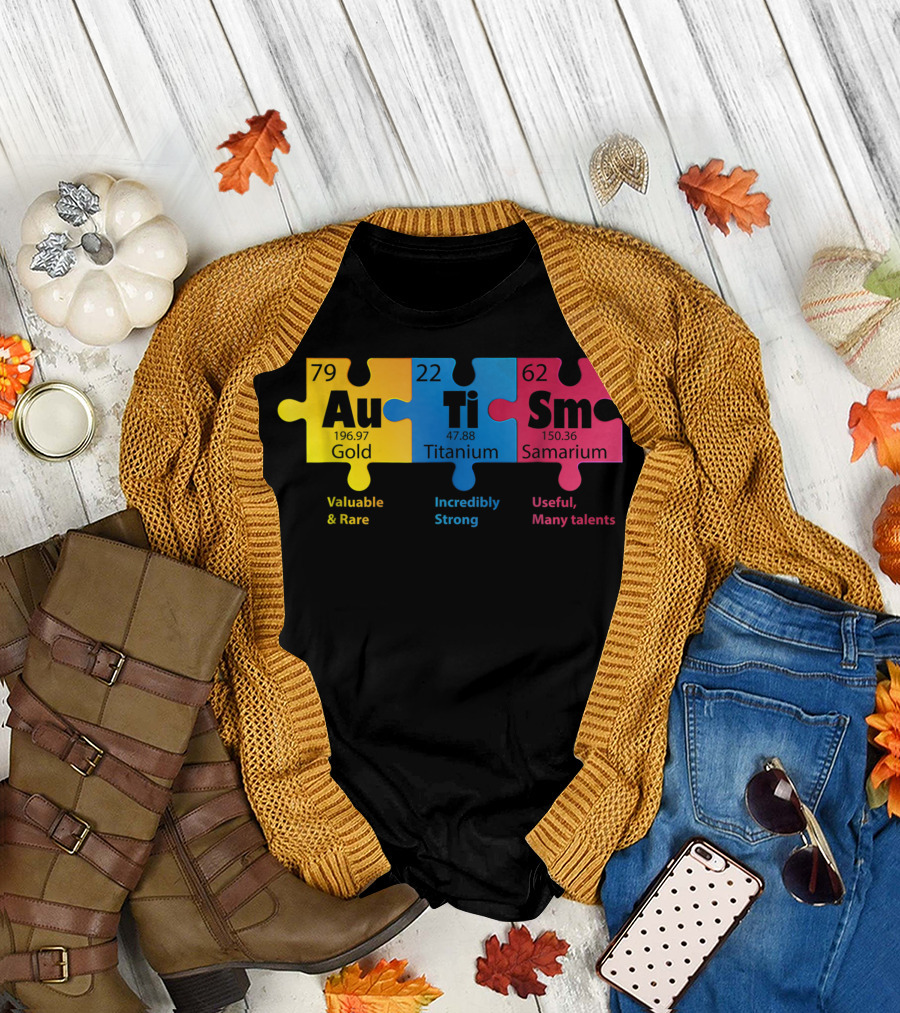 Autism Elements Gold Titanium Samarium Puzzle Awareness T-Shirt