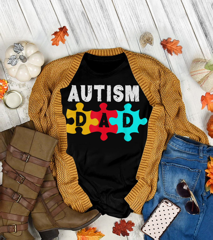 Autism Dad Puzzle Piece Autism Awareness Family T-Shirt